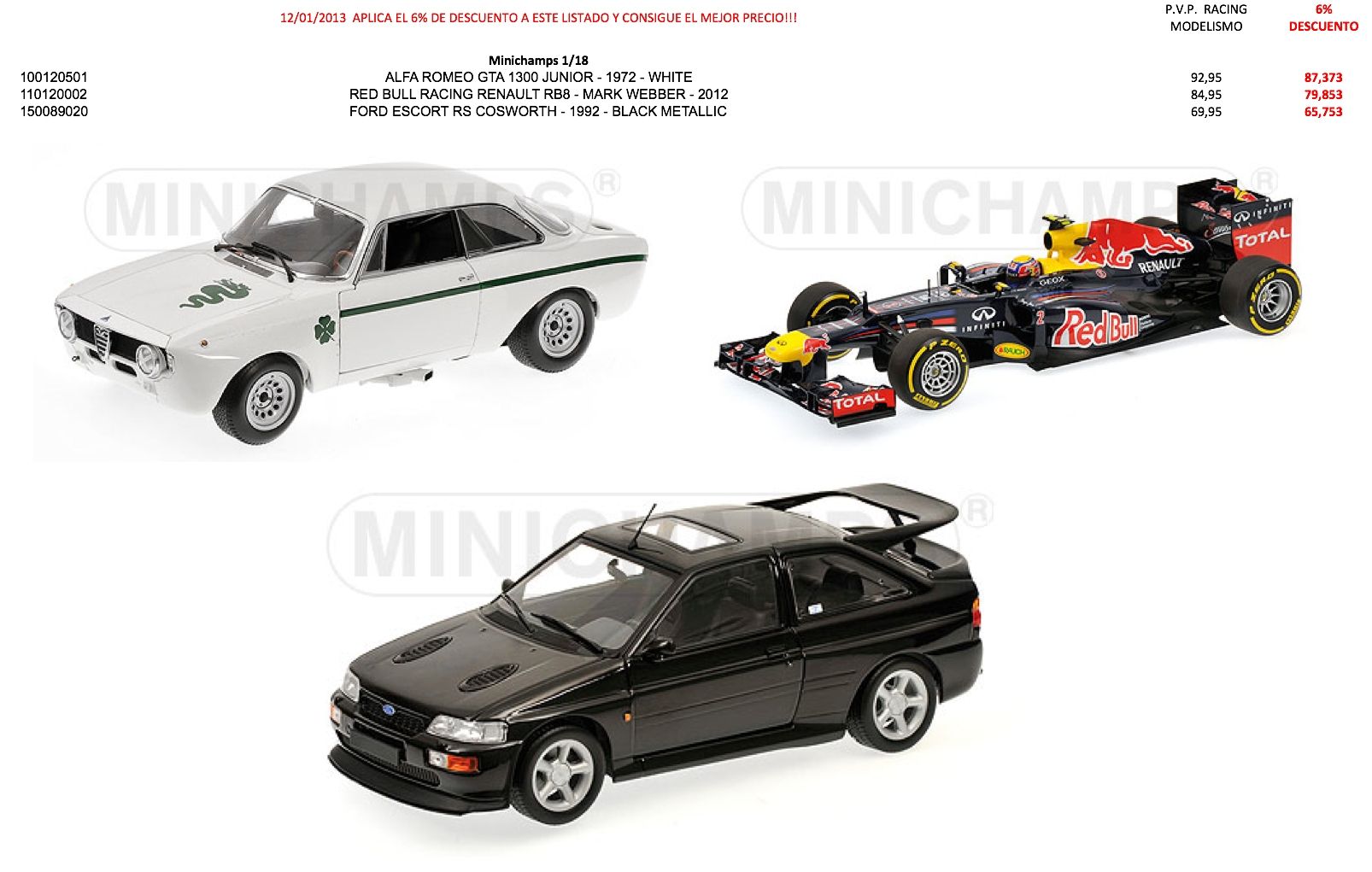 ESPECIAL RESERVAS MINICHAMPS 118 6% DESCUENTO www ESPECIAL RESERVAS MINICHAMPS 118 6% DESCUENTO www